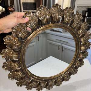 Vintage Ornate Gold Sunburst Wall Mirror Hollywood Regency Acanthus Leaf 21”